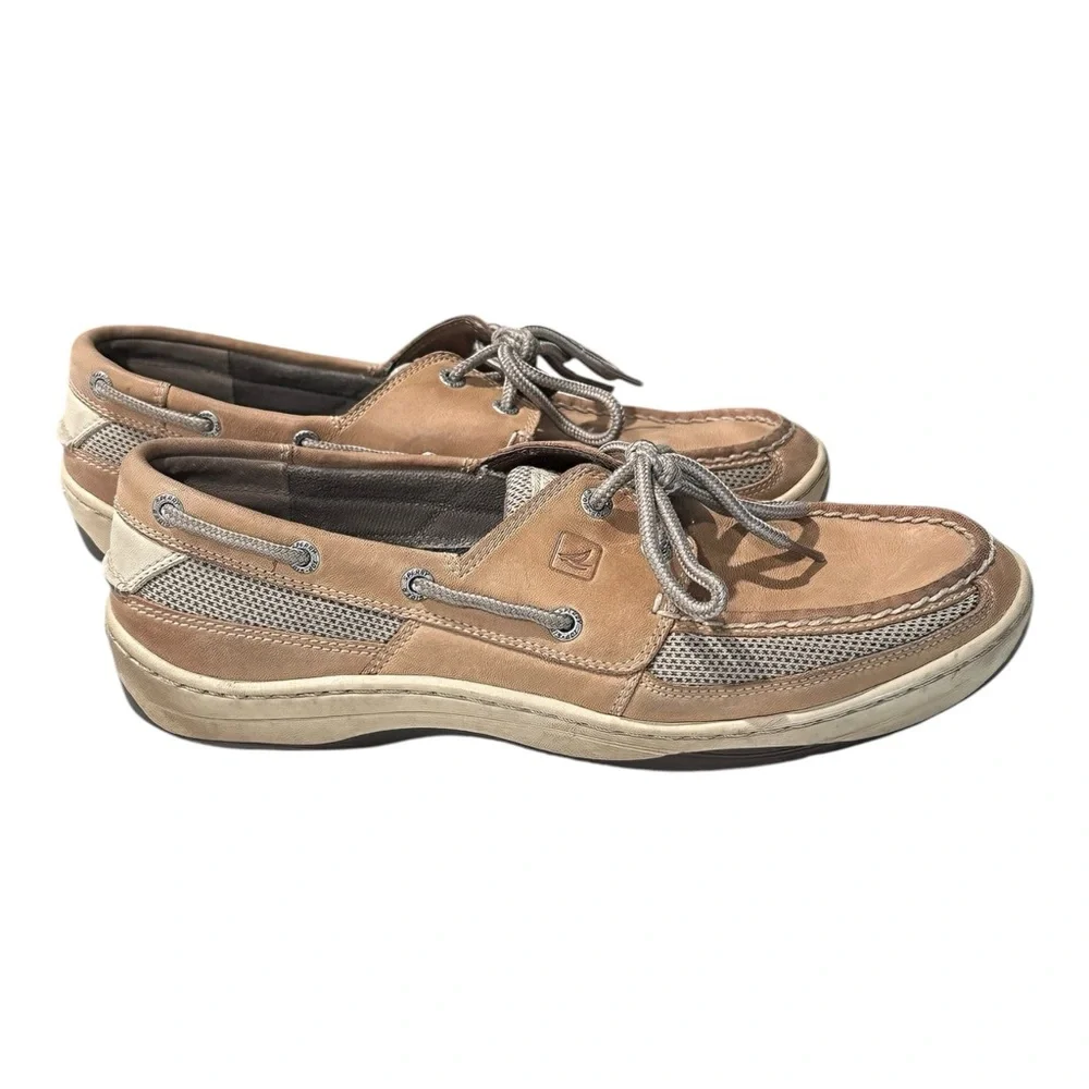 Sperry Top-Sider Men’s Boat Shoes Tan Leather Mesh 2-Eye Deck Shoes‎ Size 10M